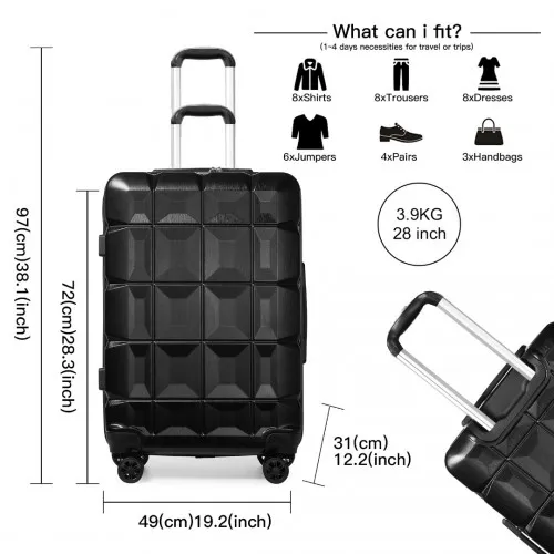 Kono 28 Inch Lightweight Hard Shell ABS Suitcase With TSA Lock - Black - Durable, Secure & Stylish Travel Companion