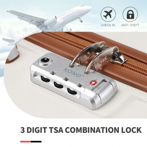 Kono ABS 24 Inch Sculpted Horizontal Design Suitcase - Cream | Durable & Stylish Luggage