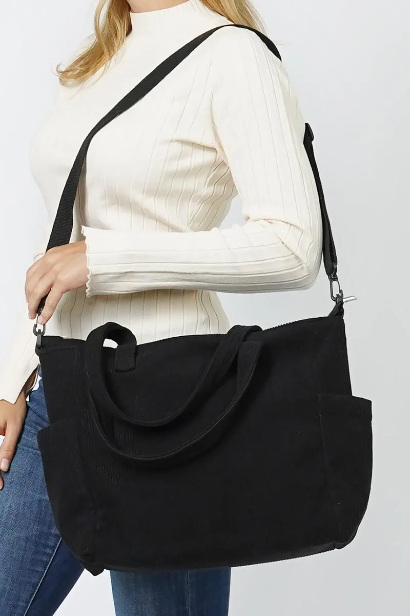 L.I.B. New York In The Moment Black Corduroy Pocket Tote