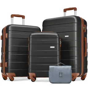 Luggage Sets 3 Piece, Expandable Abs Durable Suitcase With Hanging Toiletry Bag, Carry On Luggage Suitcase Set With 360° Spinner Wheels, Black And Brown
