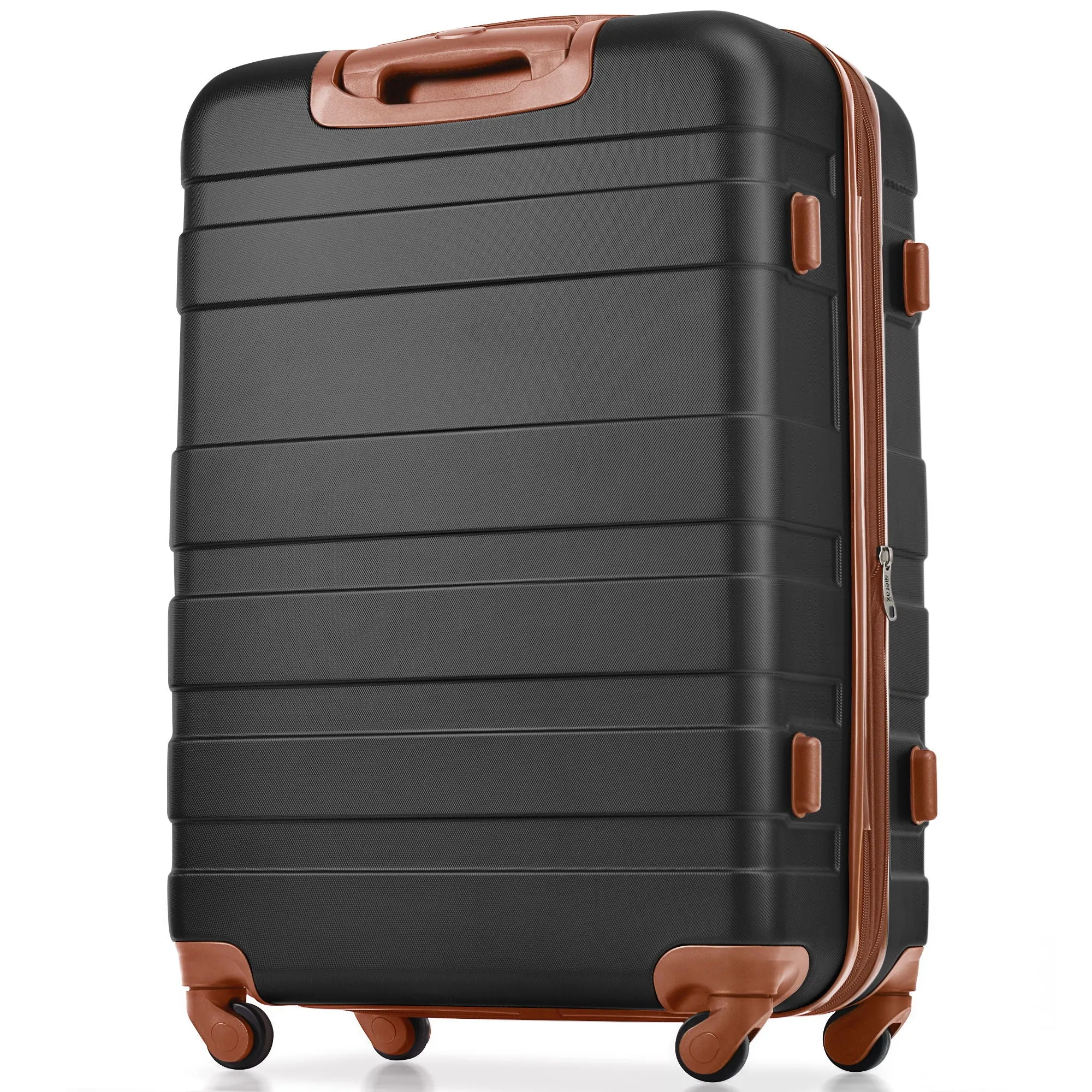 Luggage Sets 3 Piece, Expandable Abs Durable Suitcase With Hanging Toiletry Bag, Carry On Luggage Suitcase Set With 360° Spinner Wheels, Black And Brown