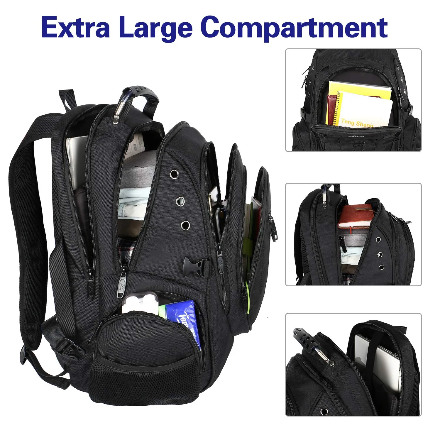 Matein Rolling Backpack, Travel Backpack with Removable Wheels for Men and Women, Roller Backpack fit 17 inch Laptop for Business, School, College, Black