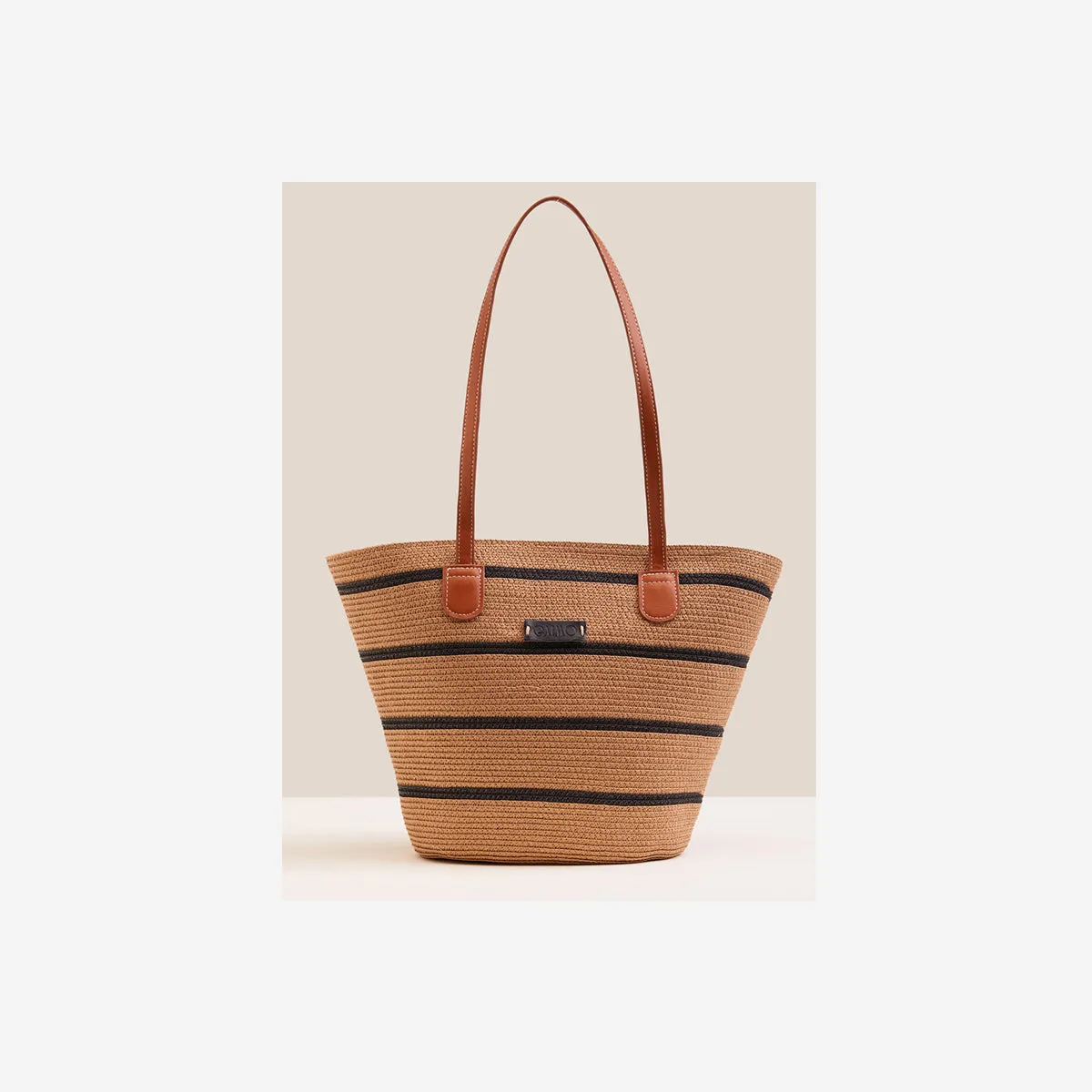 MAXI BAG IN BRAIDED FABRIC WITH STRIPES