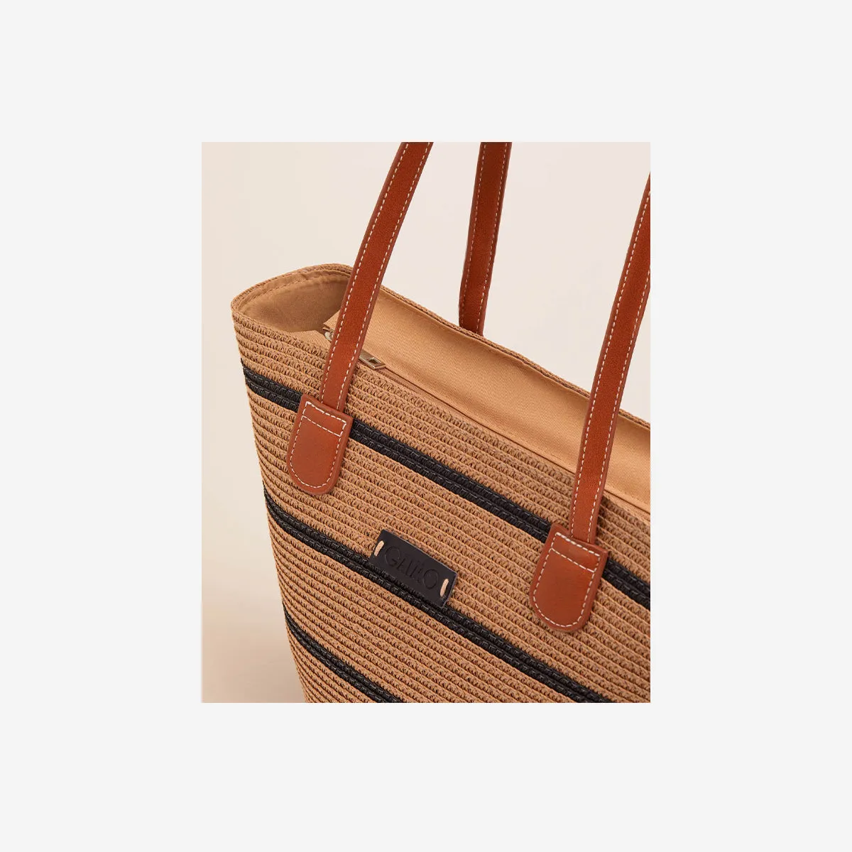 MAXI BAG IN BRAIDED FABRIC WITH STRIPES