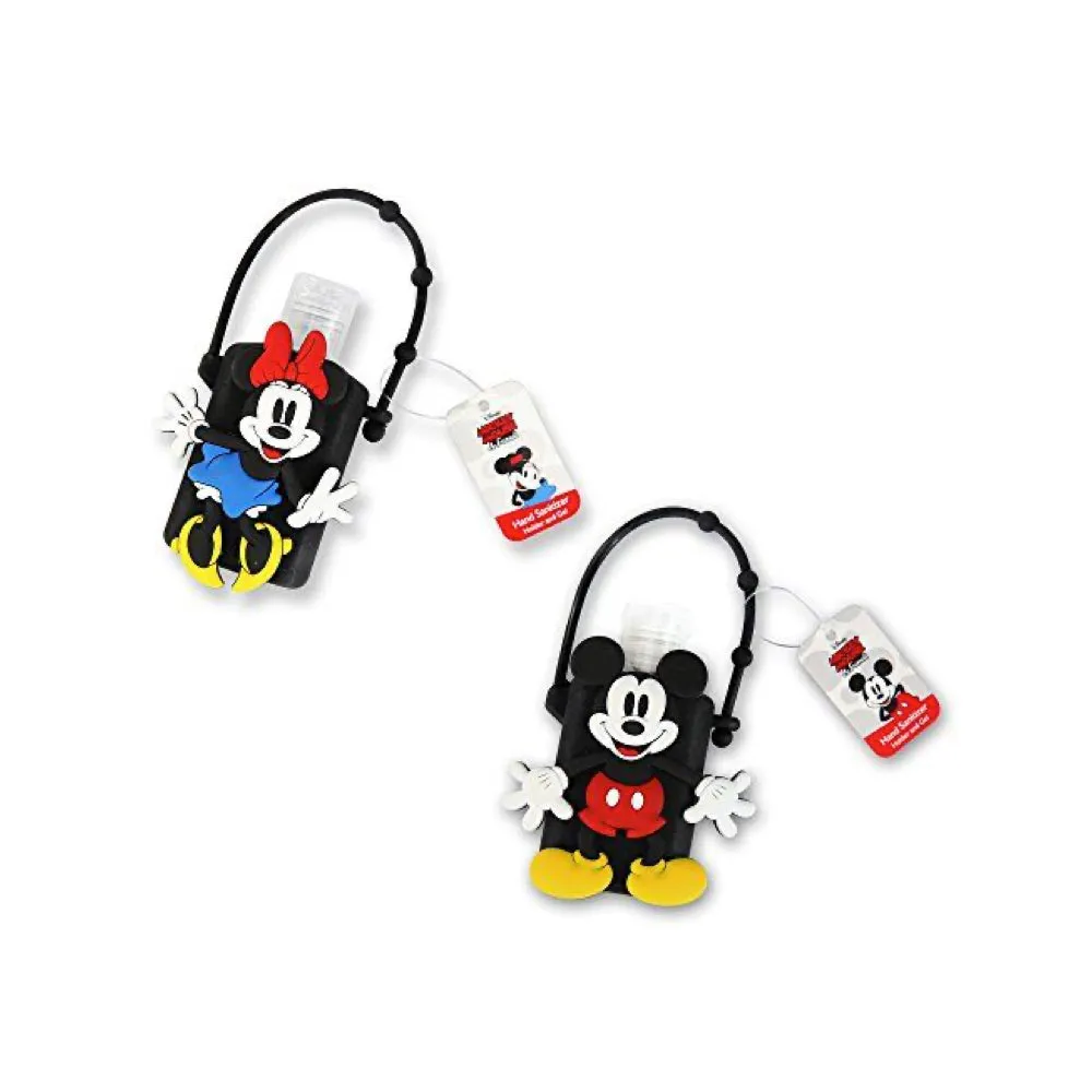 Mickey and Minnie Mouse Kids Hand Sanitizer Holder Sets with 1 oz Refillable Hand Sanitizer Bottles 2 Pack or 1 Pack
