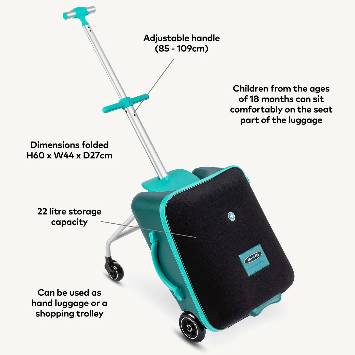 Micro Scooters Trike Suitcase - Teal Green
