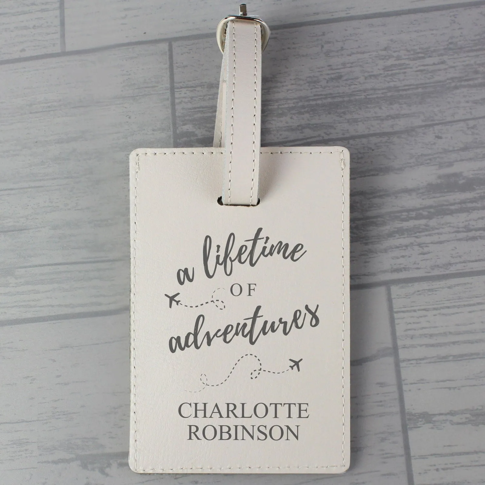 Personalised 'Lifetime Of Adventures' Cream Luggage Tag