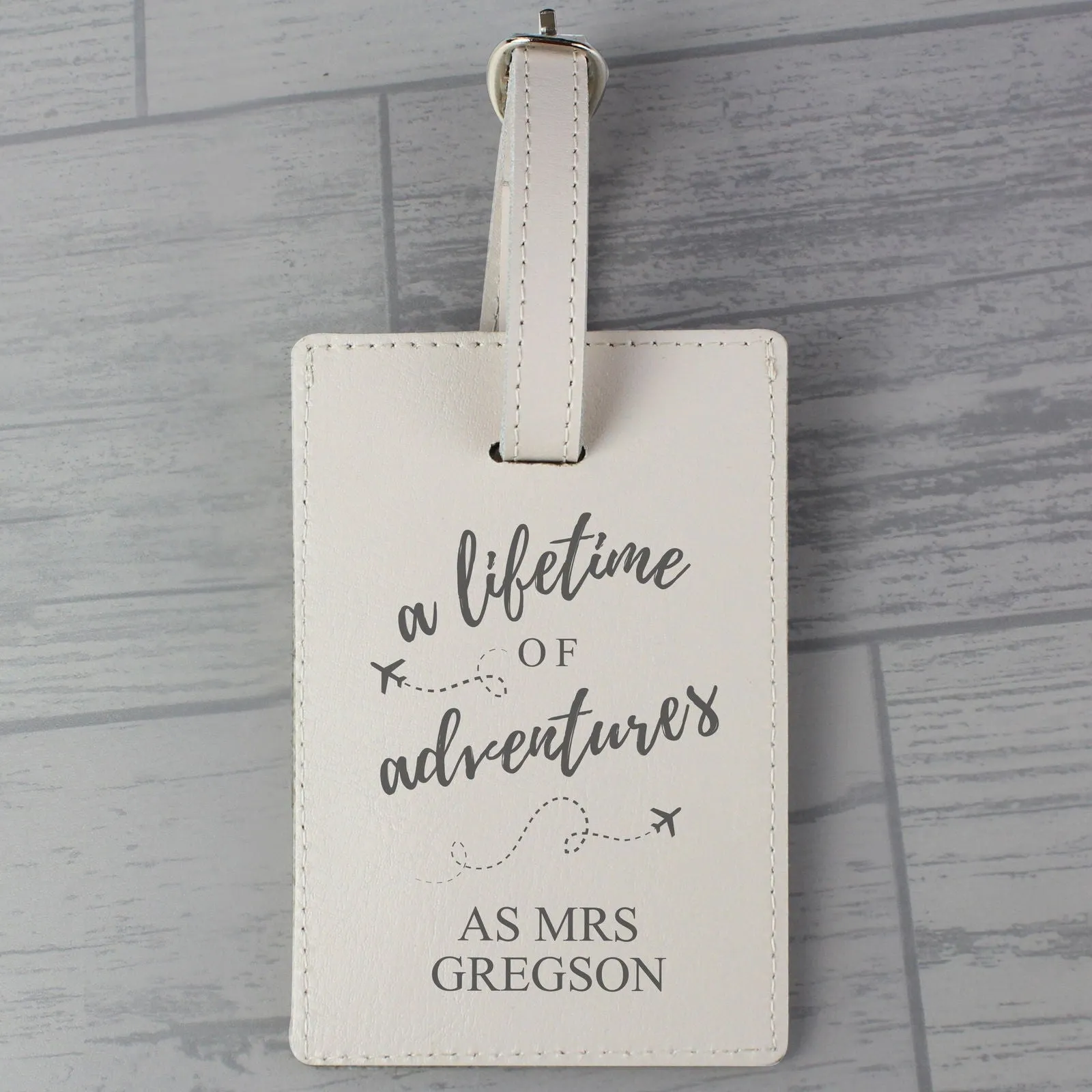 Personalised 'Lifetime Of Adventures' Cream Luggage Tag