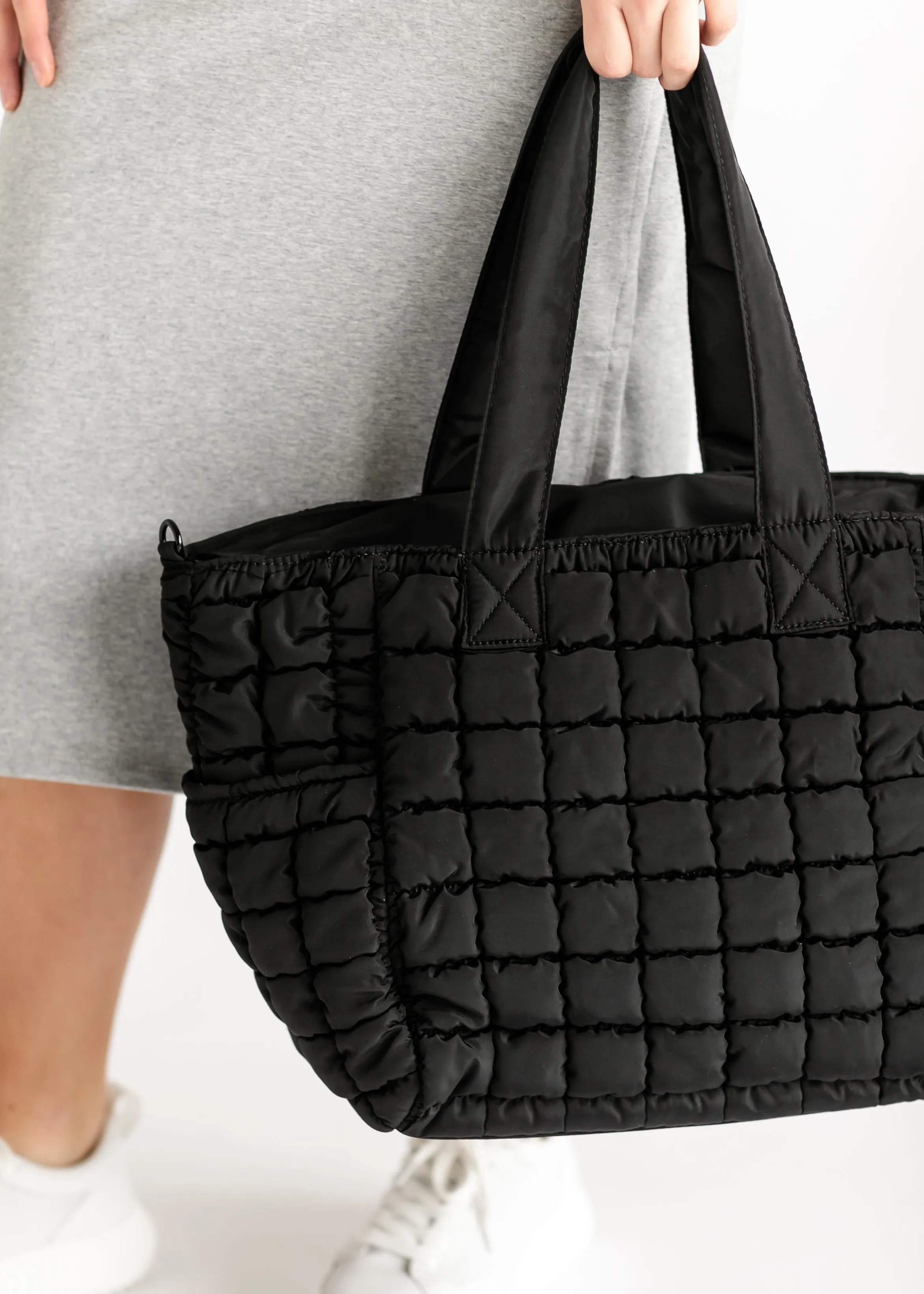 Quilted Nylon Large Tote Bag