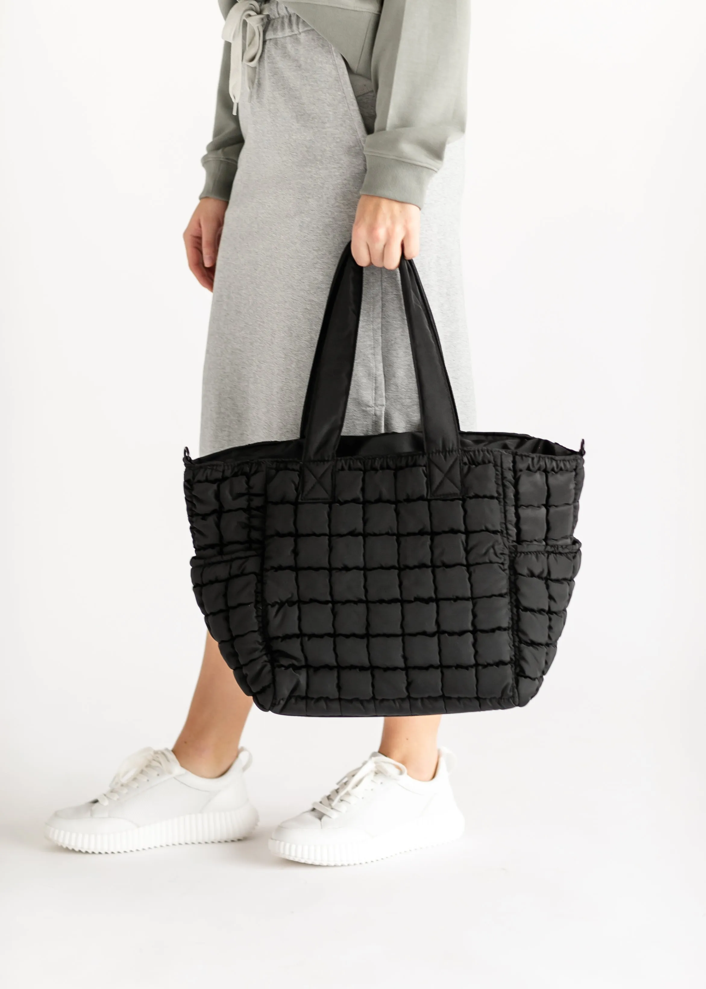 Quilted Nylon Large Tote Bag