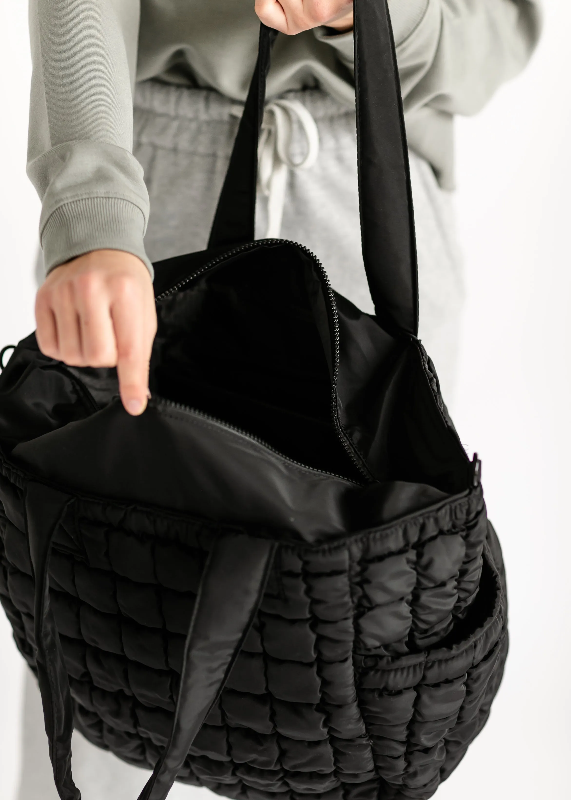 Quilted Nylon Large Tote Bag