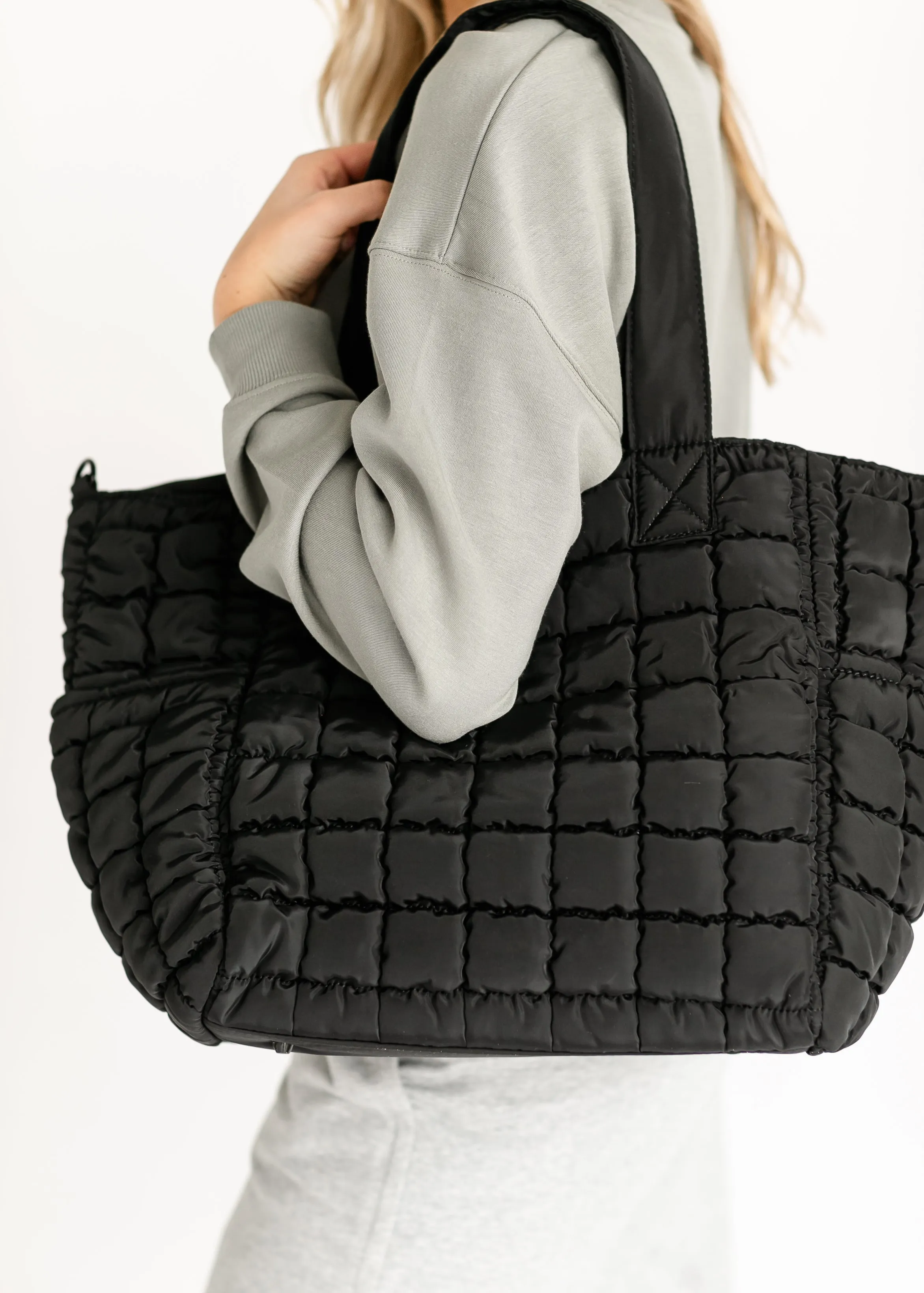 Quilted Nylon Large Tote Bag