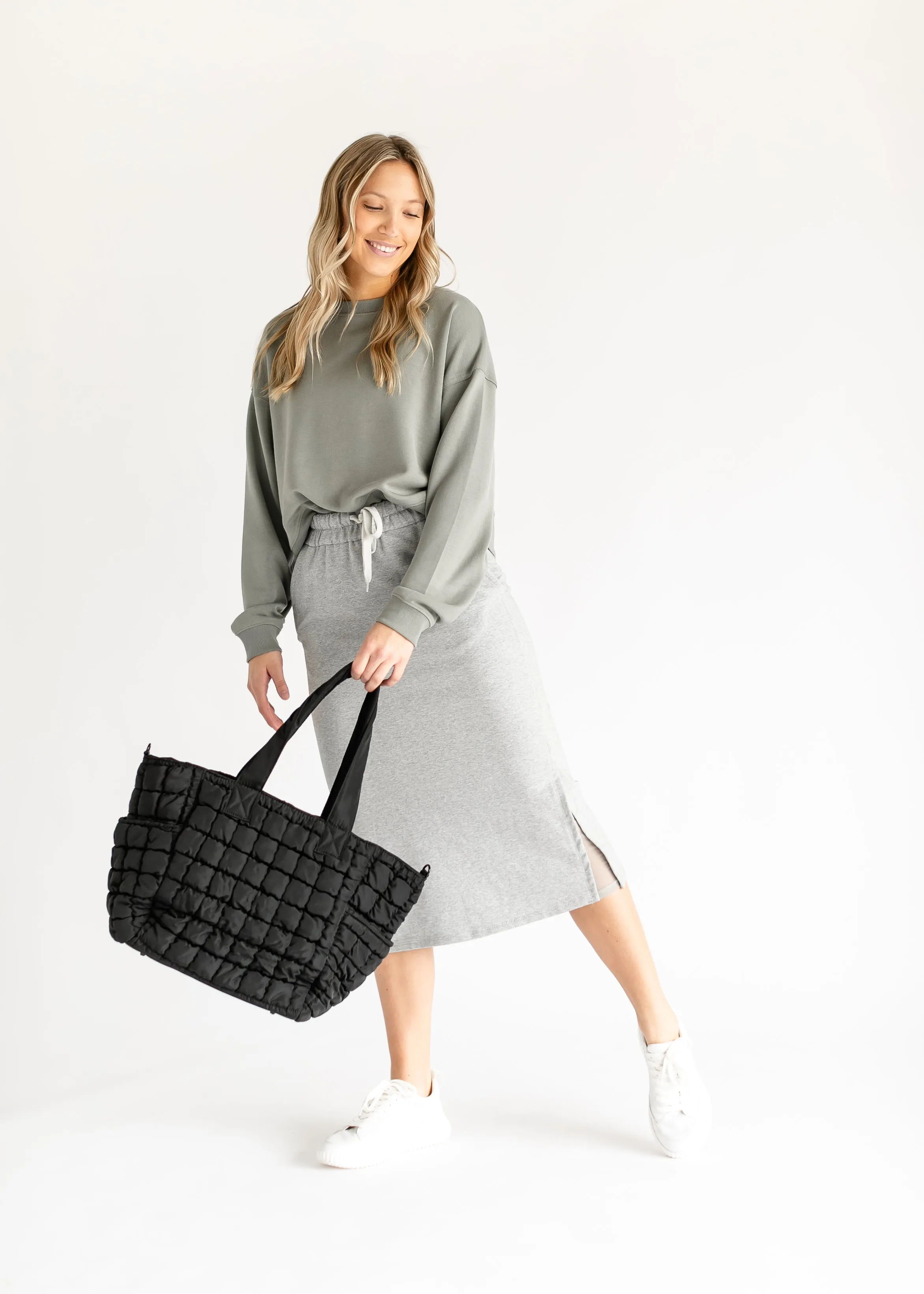 Quilted Nylon Large Tote Bag