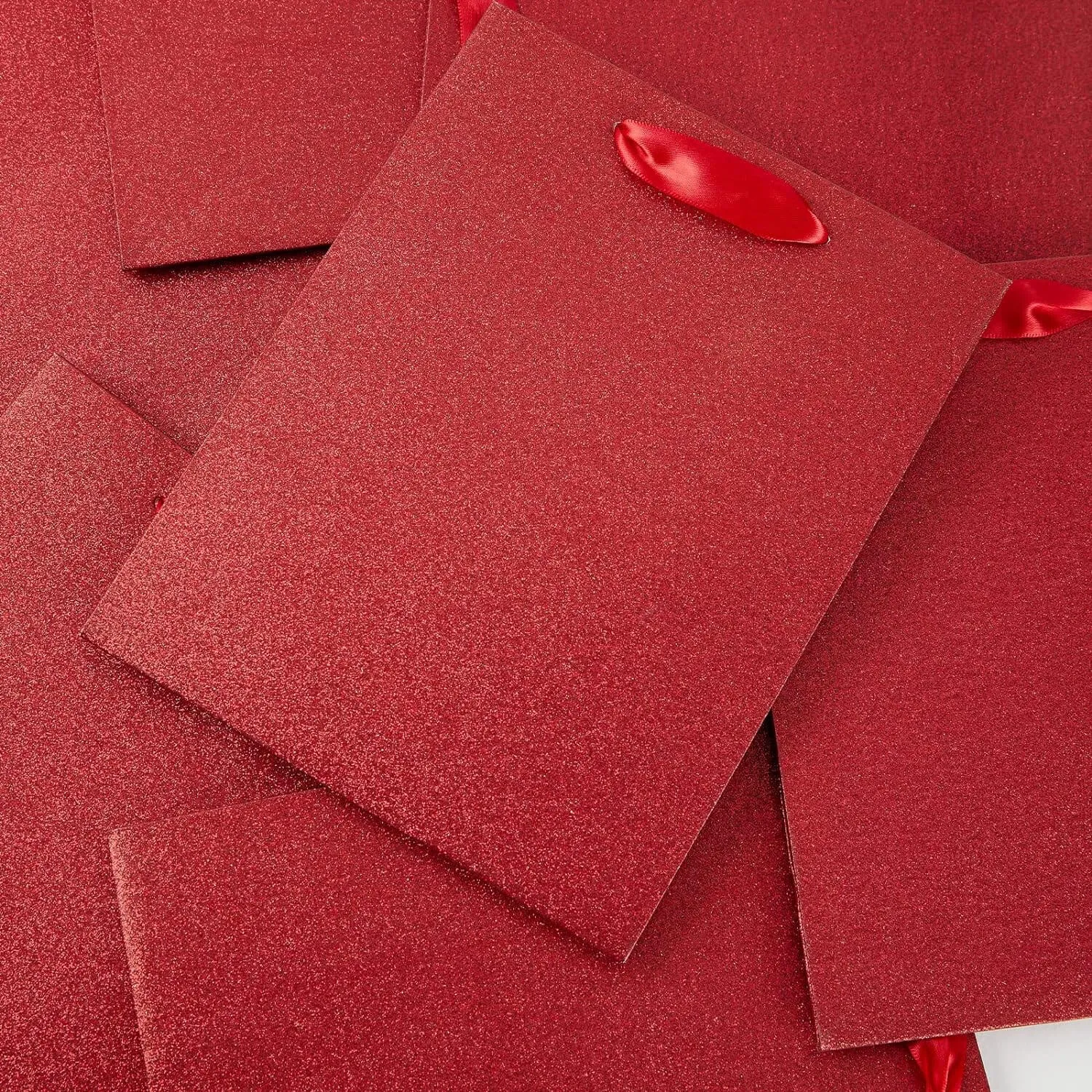 Red Glittered Gift Bags Bulk, Pack of 12