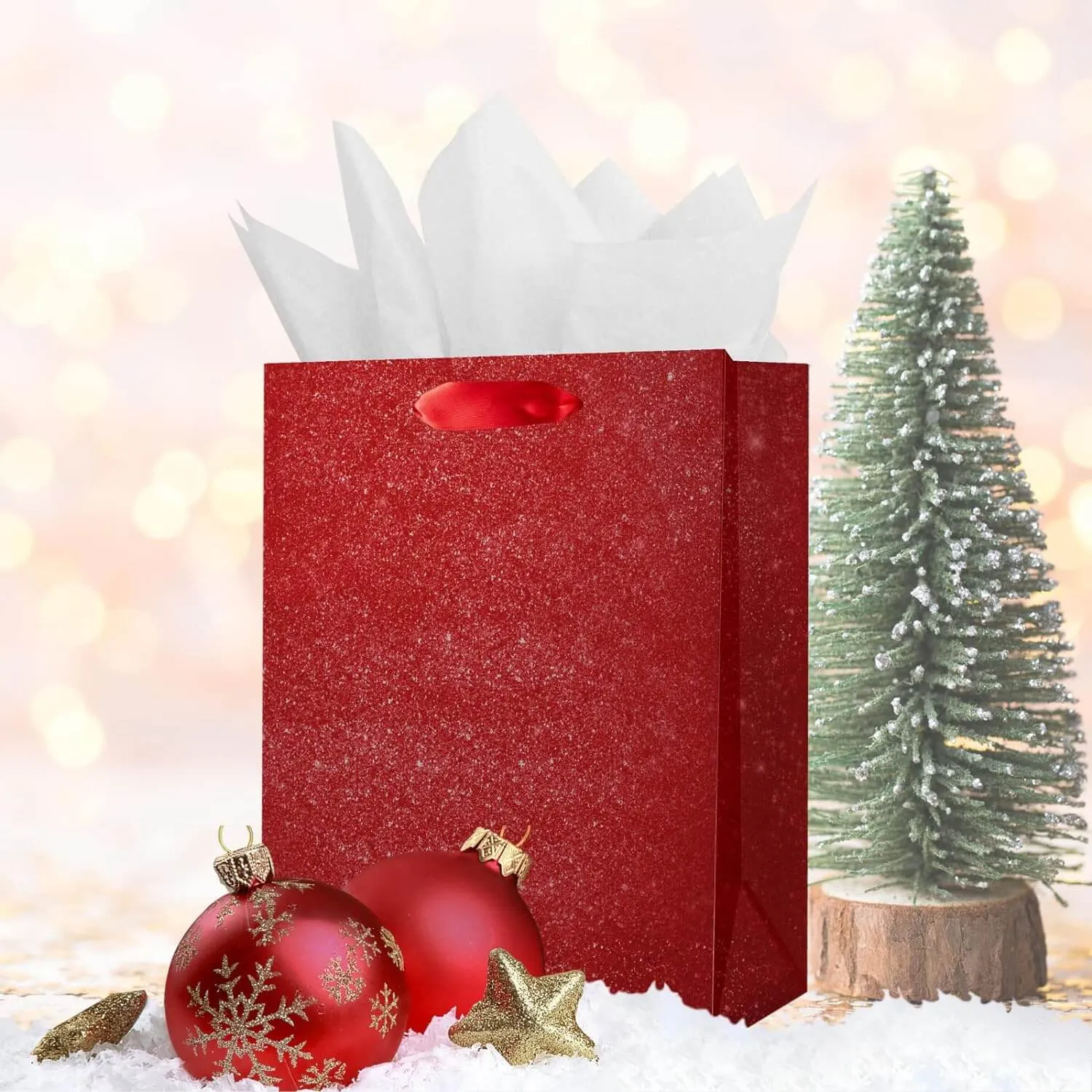 Red Glittered Gift Bags Bulk, Pack of 12