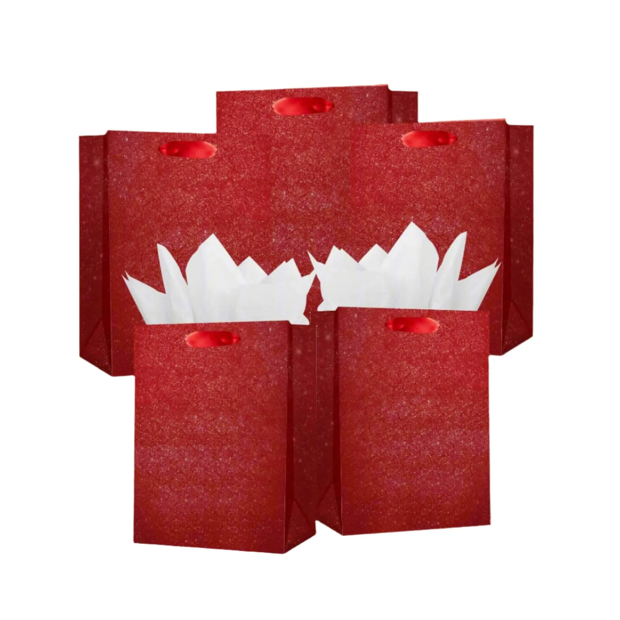 Red Glittered Gift Bags Bulk, Pack of 12