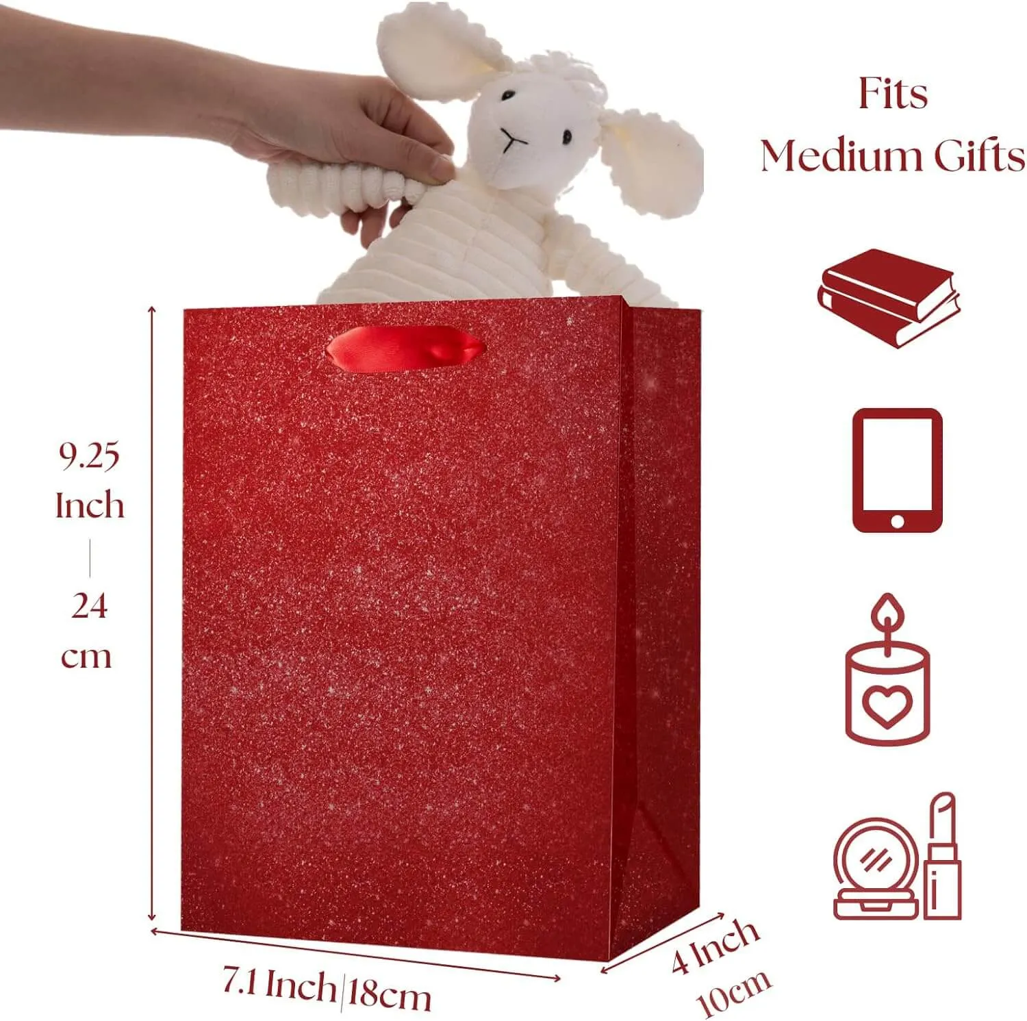 Red Glittered Gift Bags Bulk, Pack of 12
