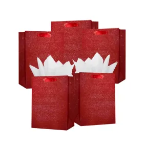 Red Glittered Gift Bags Bulk, Pack of 12
