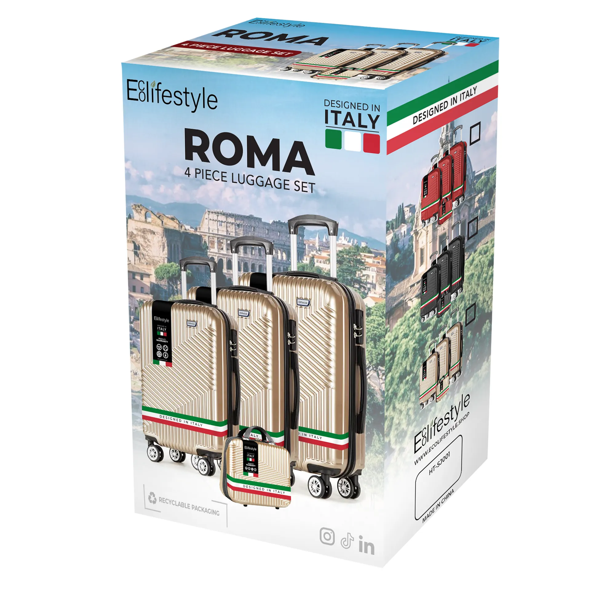 Roma Hardshell Luggage Set on 360° Spinner Wheels with TSA Lock - Roma Design