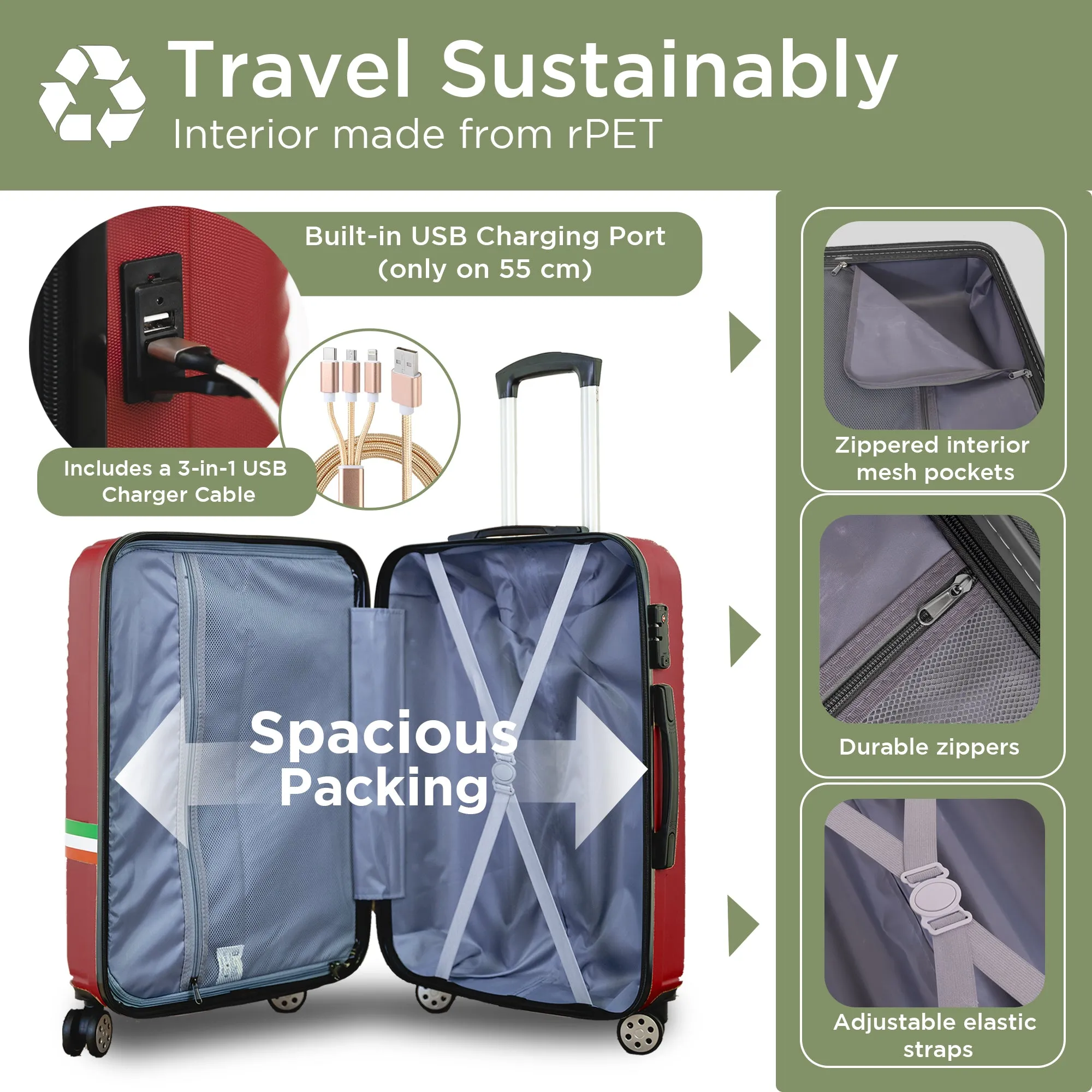 Roma Hardshell Luggage Set on 360° Spinner Wheels with TSA Lock - Roma Design