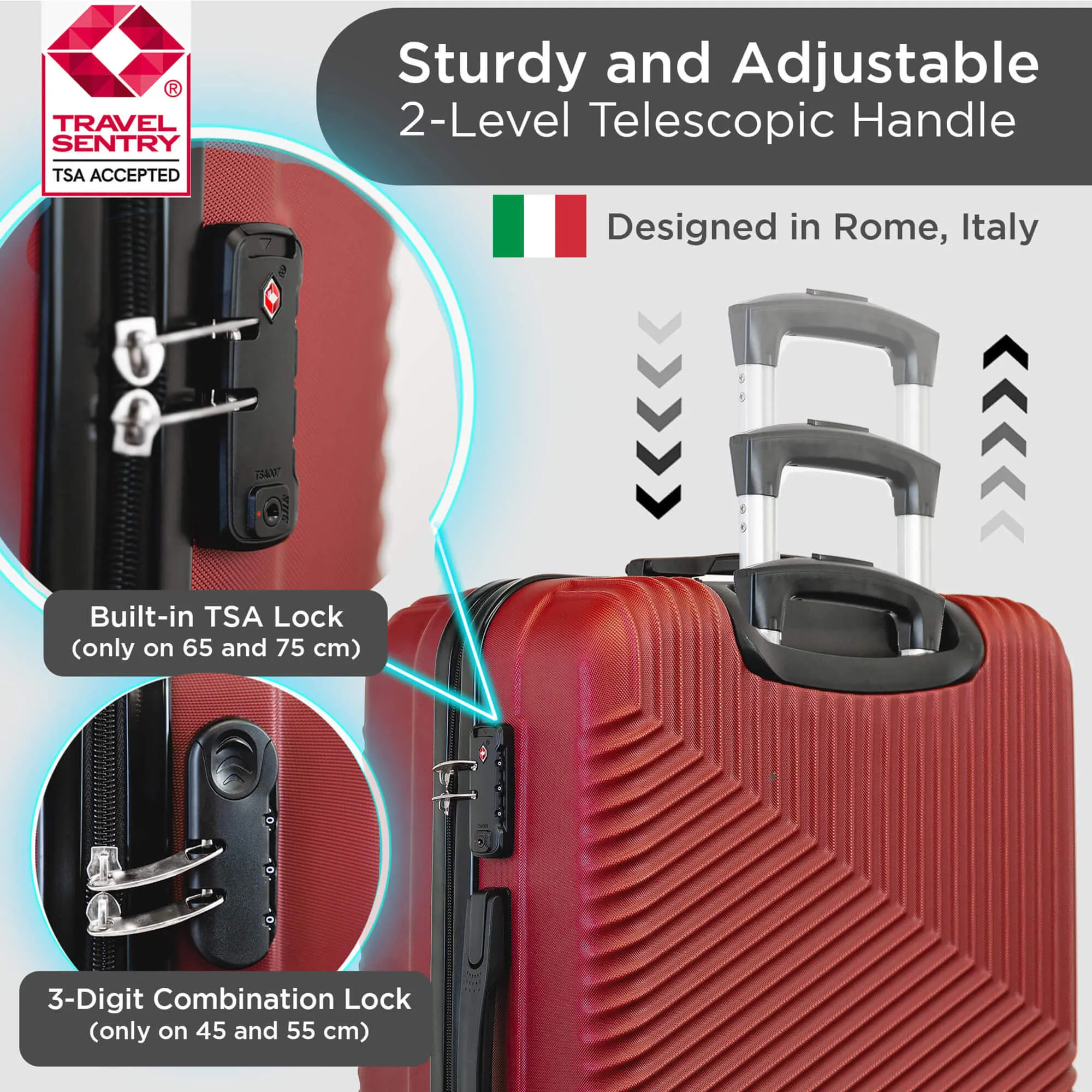 Roma Hardshell Luggage Set on 360° Spinner Wheels with TSA Lock - Roma Design