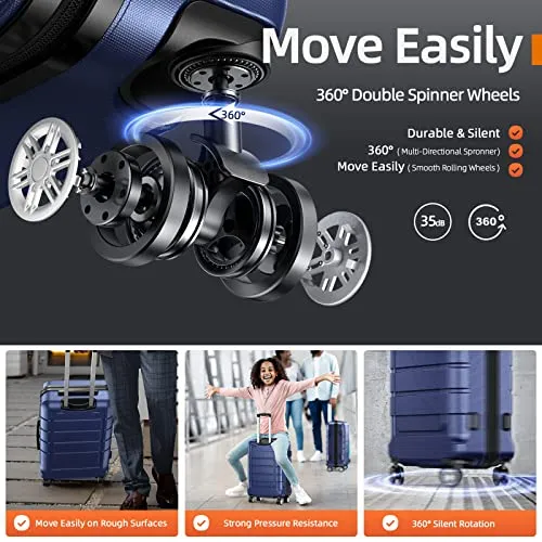SHOWKOO Luggage Sets Expandable PC ABS Durable Suitcase-Blue