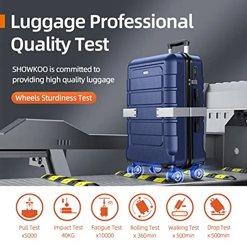 SHOWKOO Luggage Sets Expandable PC ABS Durable Suitcase-Blue