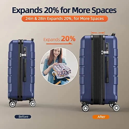 SHOWKOO Luggage Sets Expandable PC ABS Durable Suitcase-Blue