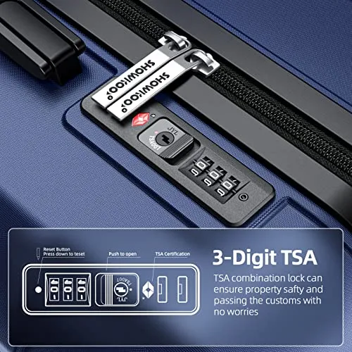 SHOWKOO Luggage Sets Expandable PC ABS Durable Suitcase-Blue