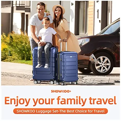 SHOWKOO Luggage Sets Expandable PC ABS Durable Suitcase-Blue