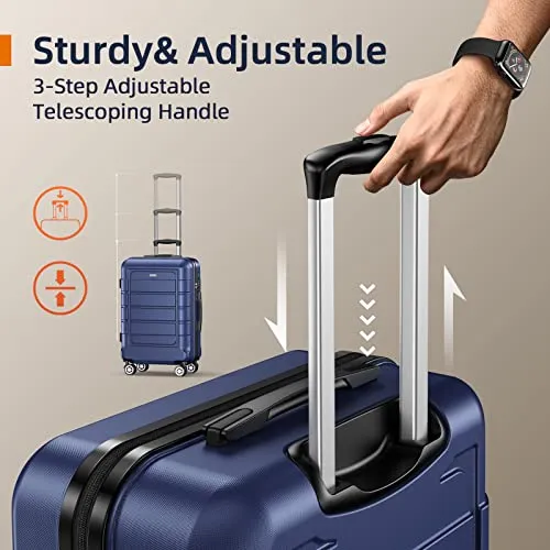 SHOWKOO Luggage Sets Expandable PC ABS Durable Suitcase-Blue