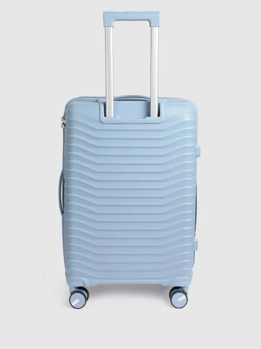 Silver Bar Textured 360 Degree Rotation Hard Sized Trolley Bag