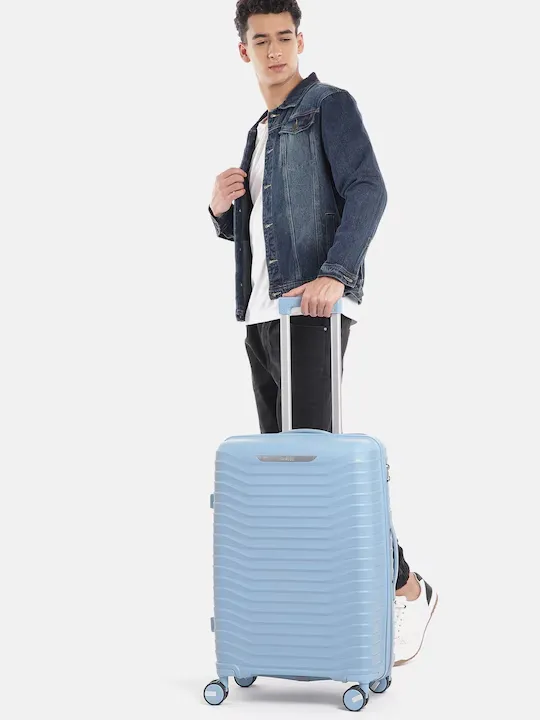 Silver Bar Textured 360 Degree Rotation Hard Sized Trolley Bag
