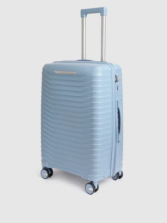 Silver Bar Textured 360 Degree Rotation Hard Sized Trolley Bag