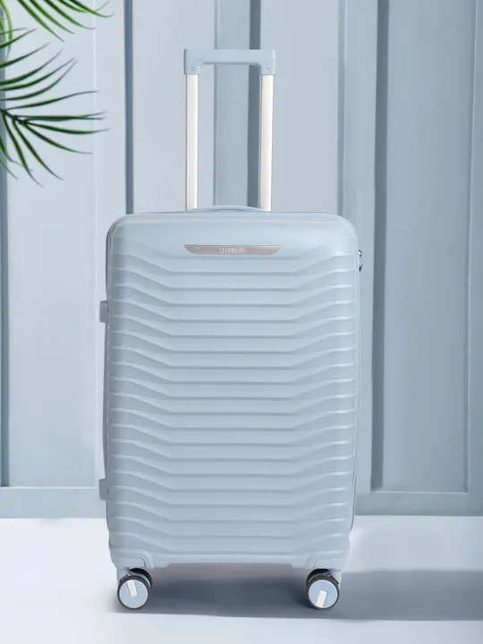 Silver Bar Textured 360 Degree Rotation Hard Sized Trolley Bag