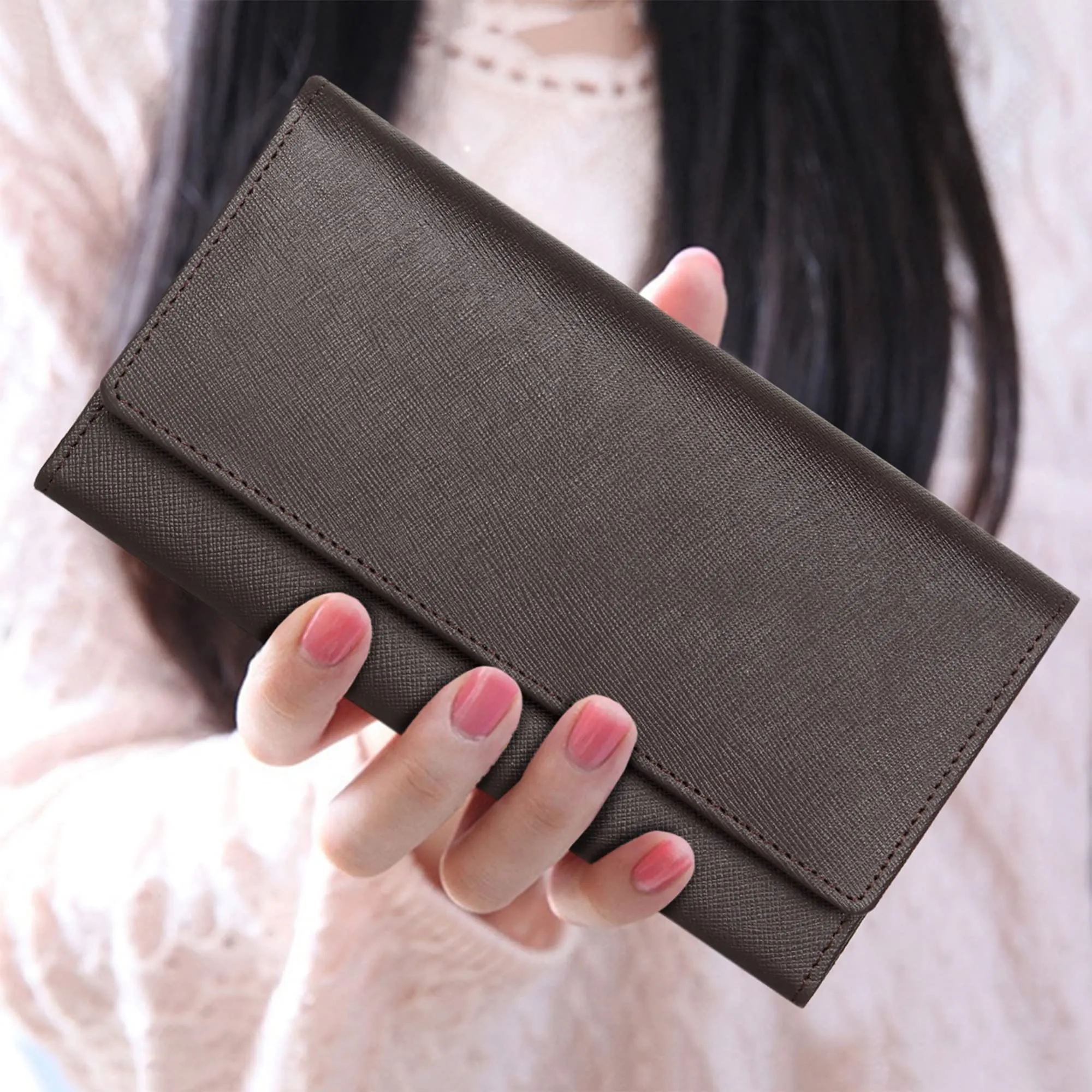 The Clownfish Jenessa Collection Genuine Leather Womens Wallet Clutch Ladies Purse with Multiple Card Slots & ID Card Window (Dark Chocolate Brown)