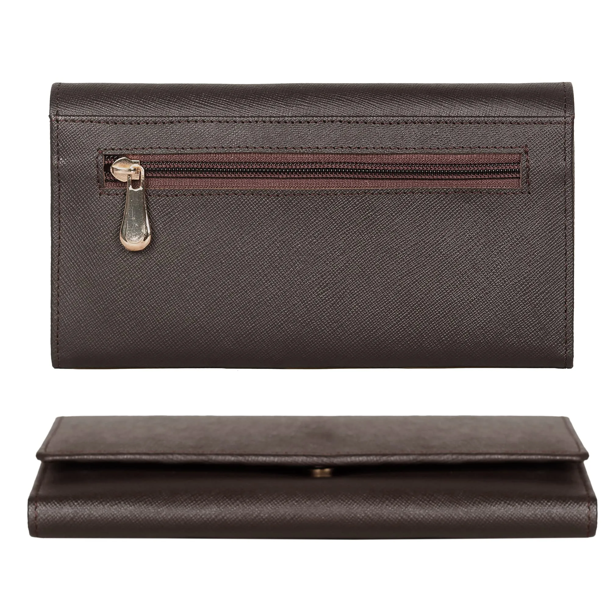 The Clownfish Jenessa Collection Genuine Leather Womens Wallet Clutch Ladies Purse with Multiple Card Slots & ID Card Window (Dark Chocolate Brown)