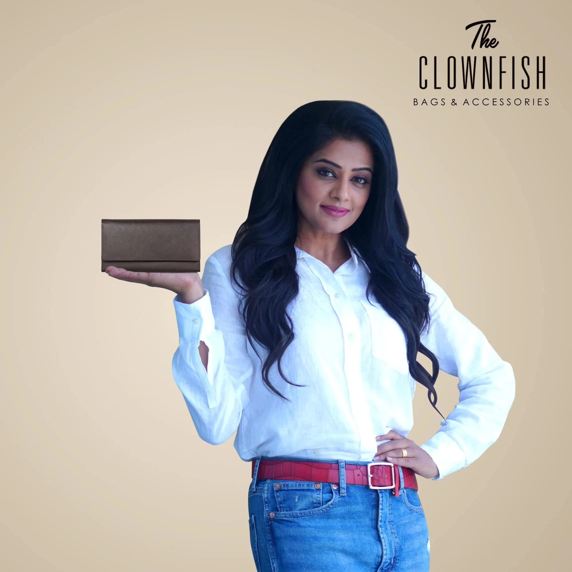 The Clownfish Jenessa Collection Genuine Leather Womens Wallet Clutch Ladies Purse with Multiple Card Slots & ID Card Window (Dark Chocolate Brown)