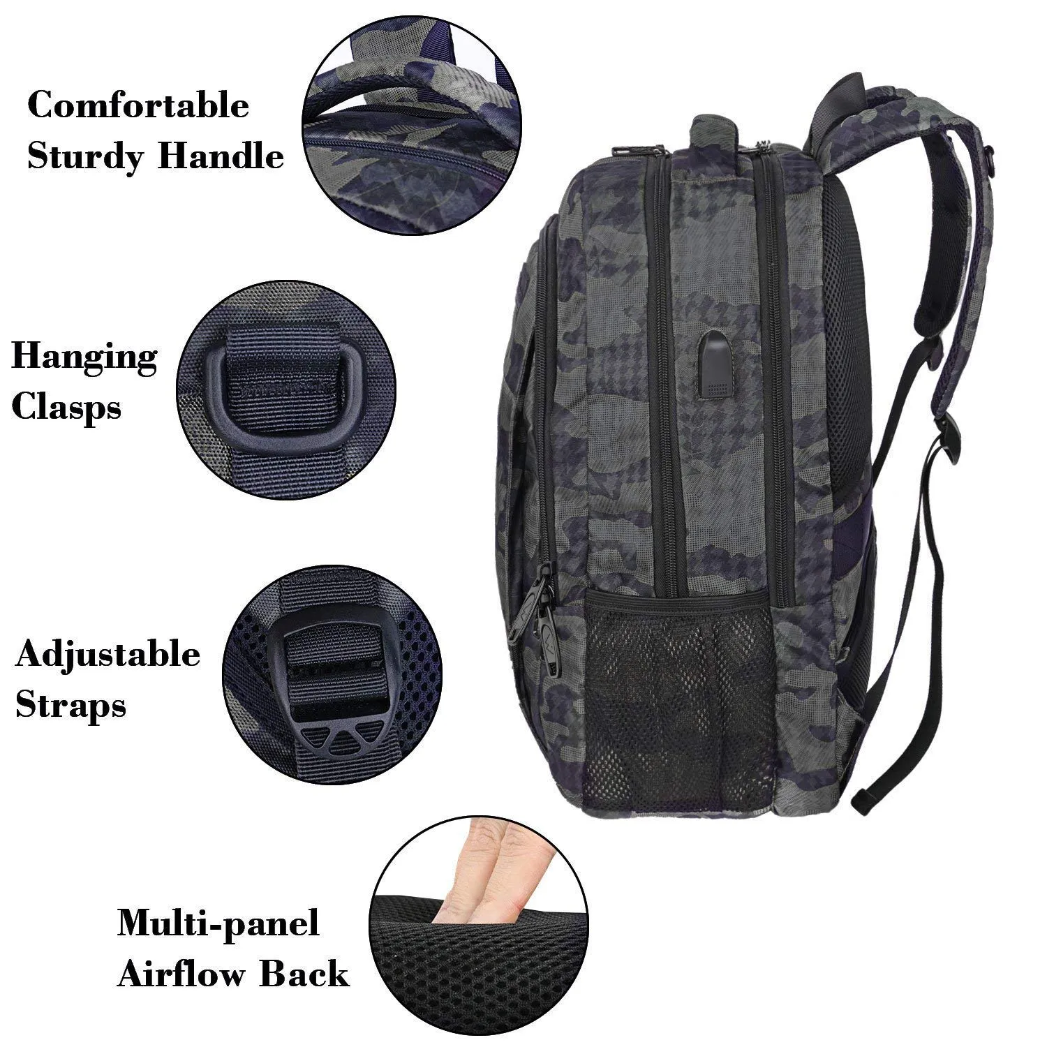 Travel Backpack with USB, Water Resistant Durable College School Backpack with Anti Theft Pocket for Women & Men, Slim Business Laptop Bag Lightweight Laptop Bookbag for 15.6-Inch Laptop and Notebook