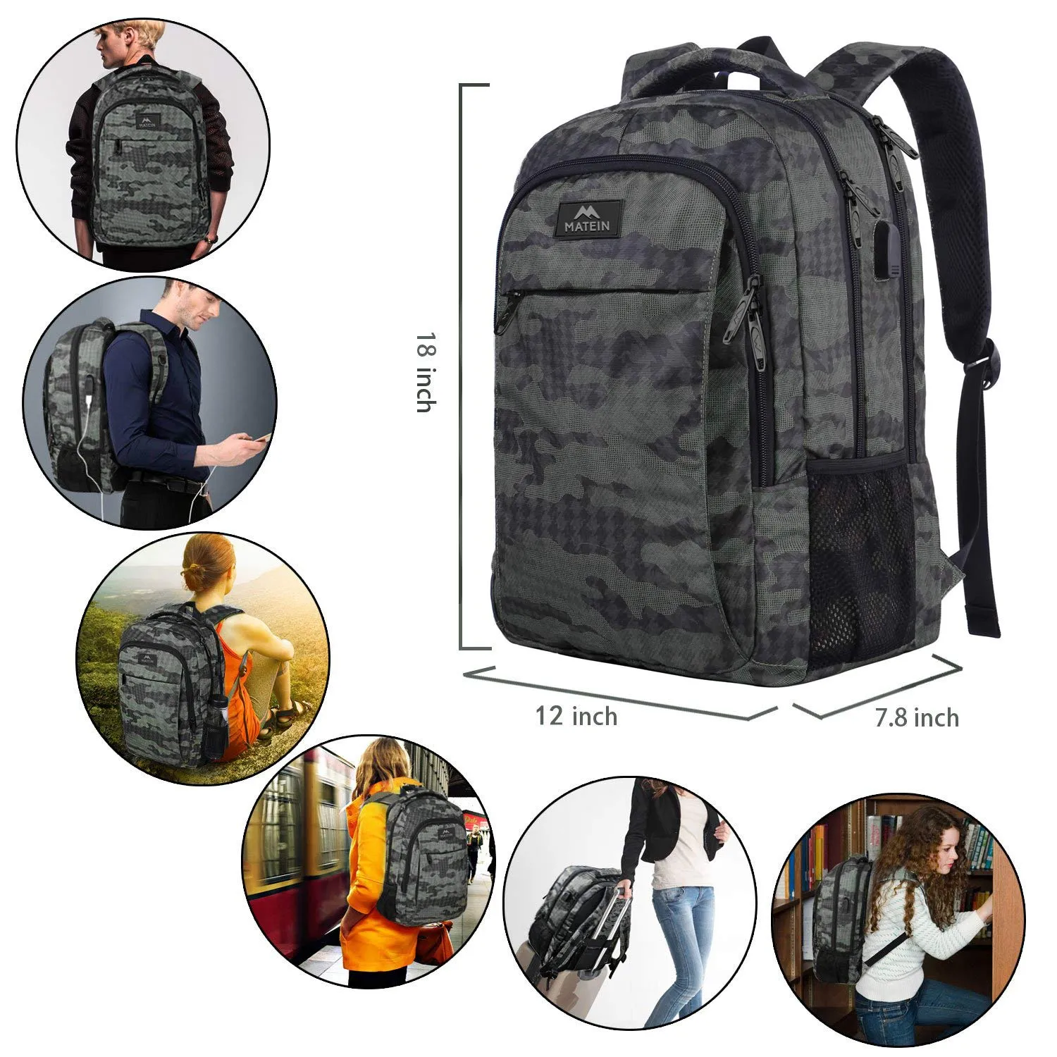 Travel Backpack with USB, Water Resistant Durable College School Backpack with Anti Theft Pocket for Women & Men, Slim Business Laptop Bag Lightweight Laptop Bookbag for 15.6-Inch Laptop and Notebook