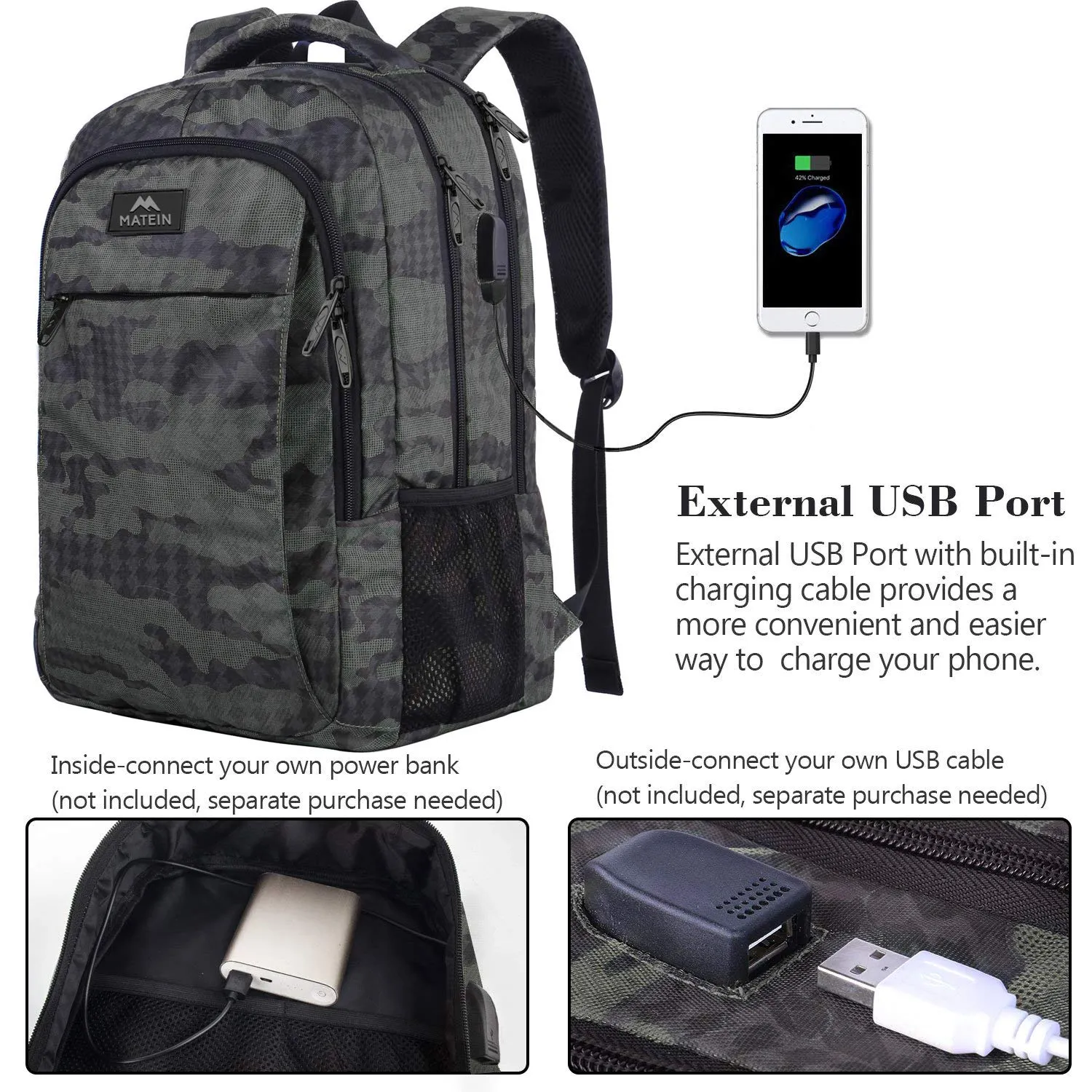 Travel Backpack with USB, Water Resistant Durable College School Backpack with Anti Theft Pocket for Women & Men, Slim Business Laptop Bag Lightweight Laptop Bookbag for 15.6-Inch Laptop and Notebook