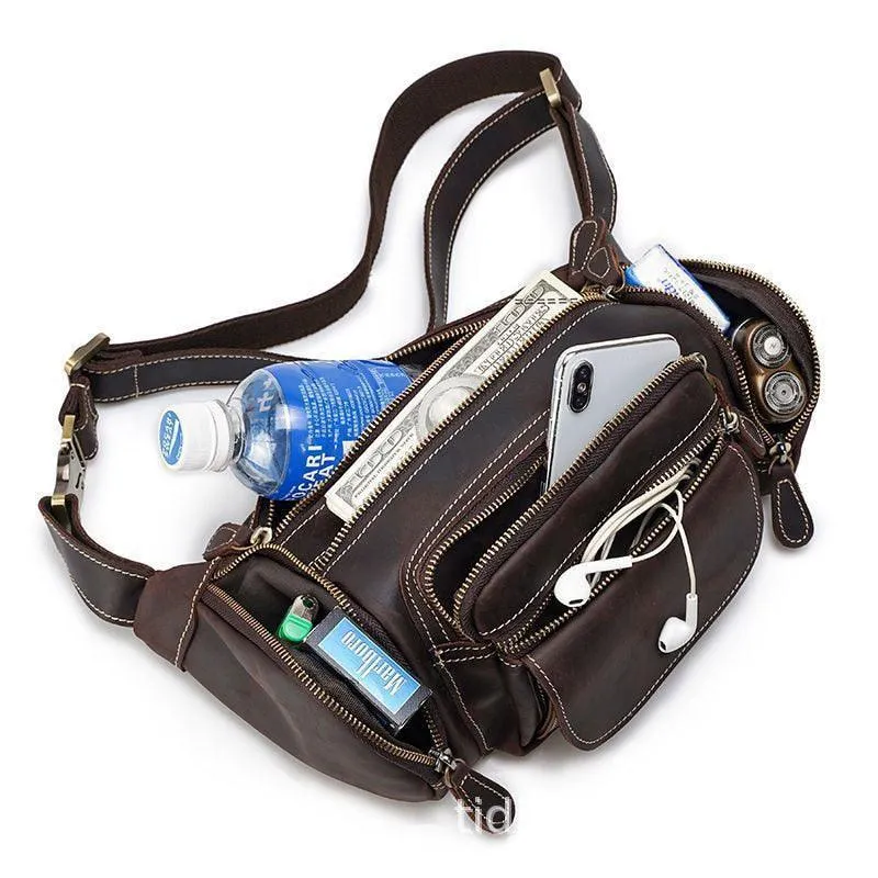 Travel-Friendly Genuine Leather Waist Bag Hands-Free Fanny