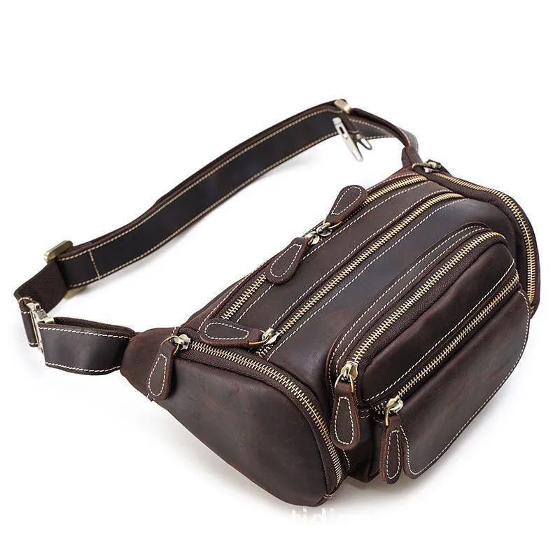 Travel-Friendly Genuine Leather Waist Bag Hands-Free Fanny