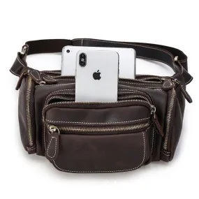 Travel-Friendly Genuine Leather Waist Bag Hands-Free Fanny