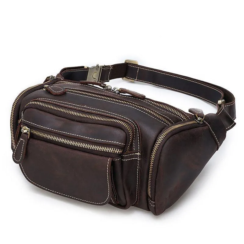 Travel-Friendly Genuine Leather Waist Bag Hands-Free Fanny