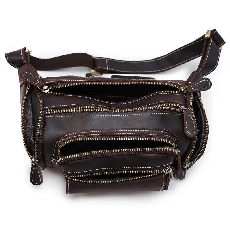 Travel-Friendly Genuine Leather Waist Bag Hands-Free Fanny