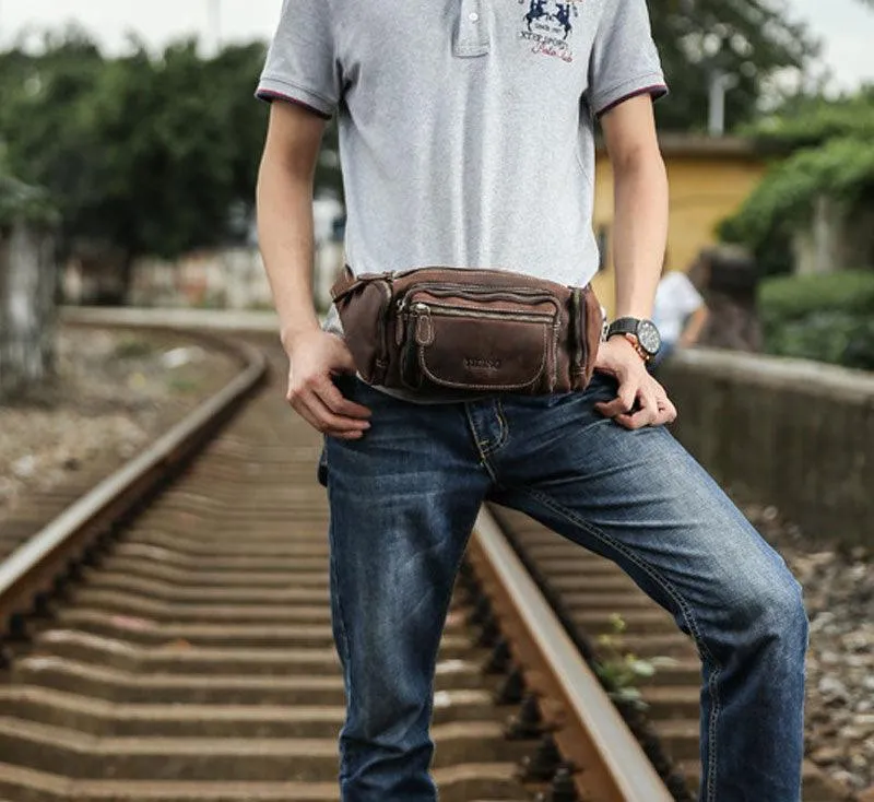 Travel-Friendly Genuine Leather Waist Bag Hands-Free Fanny