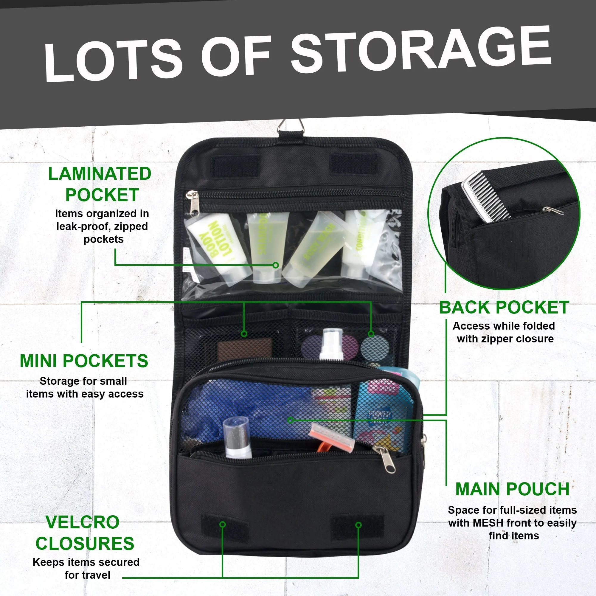 Travel Hanging Toiletry Bag - Black