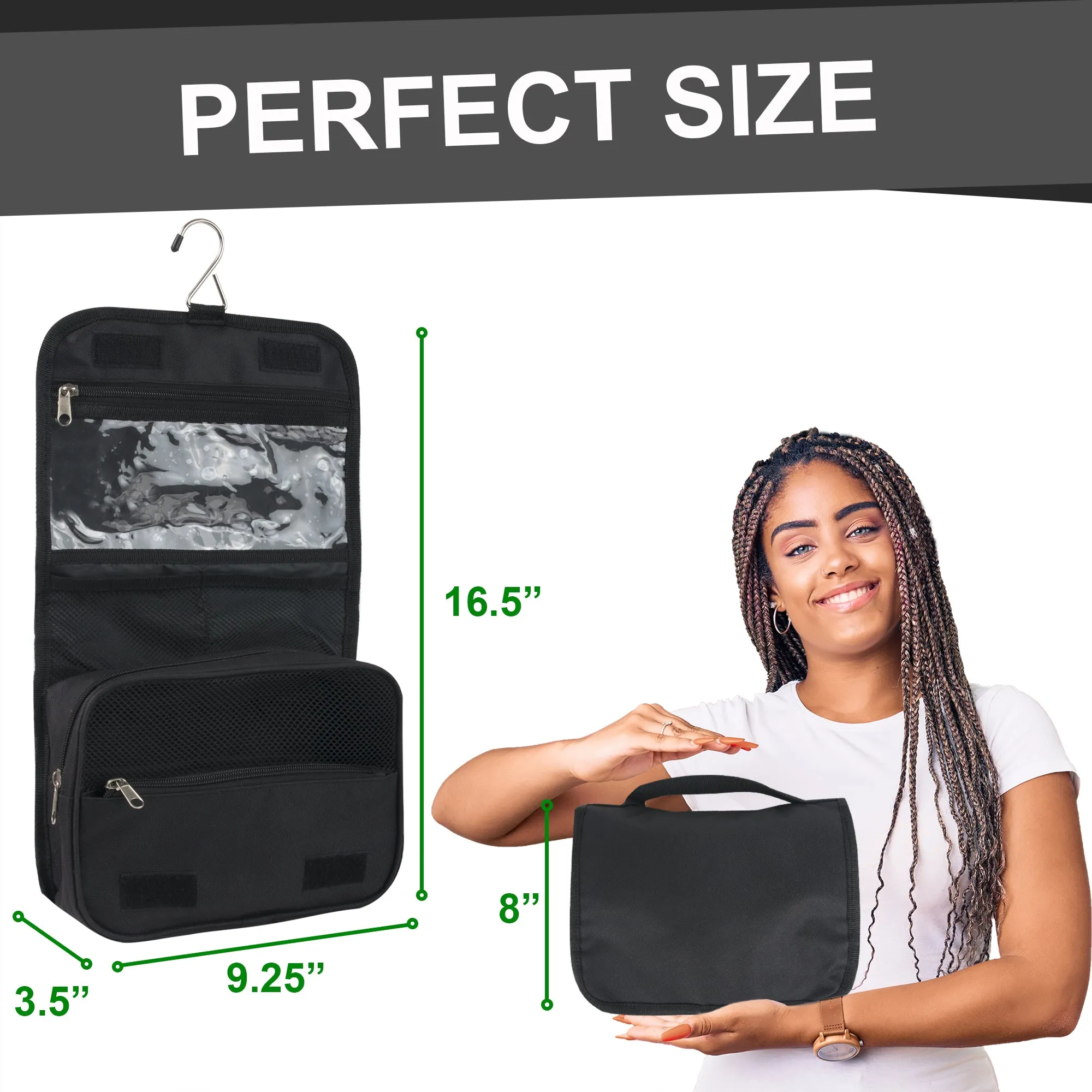 Travel Hanging Toiletry Bag - Black