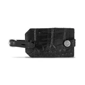 Travel Smart Embossed Genuine Leather Luggage Tag (Black)